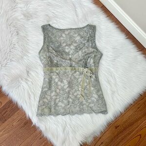 Vintage Y2K sparkle lace top with bow 🎀 by Ann Taylor
